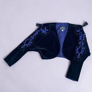 Vintage 80s Barboglio Cristina & Jan Black Velvet Bolero Jacket Soutache Sz 10